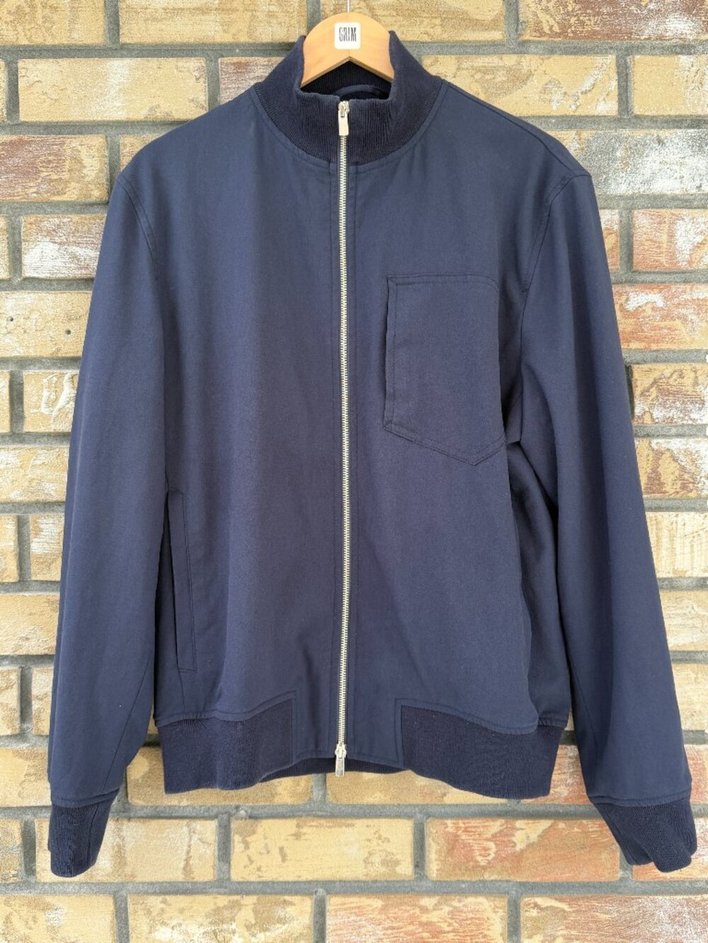 ☀️ Zara Men Navy Blue Minimalist Twill Bomber Jacket Coat Size XL EUC